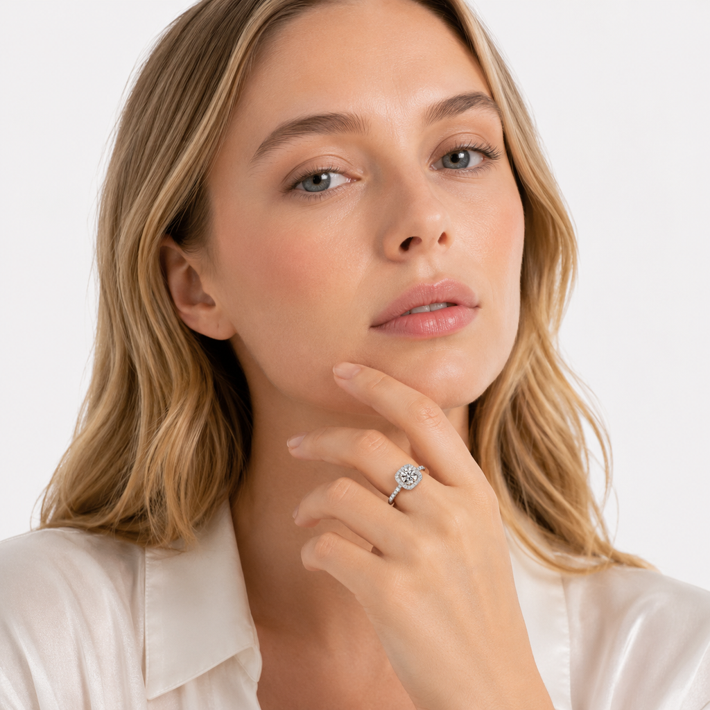 Moissanitt Ring i 925 Sterling Sølv – Klassisk Solitaire Ring med Firkantet Sten
