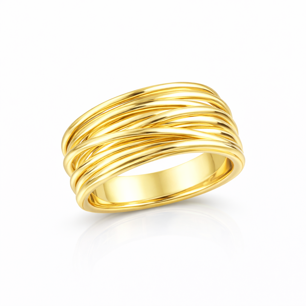 Geometrisk Ring i 925 Sterlingsølv – Håndlaget Gullfarget Statement Ring for Kvinner