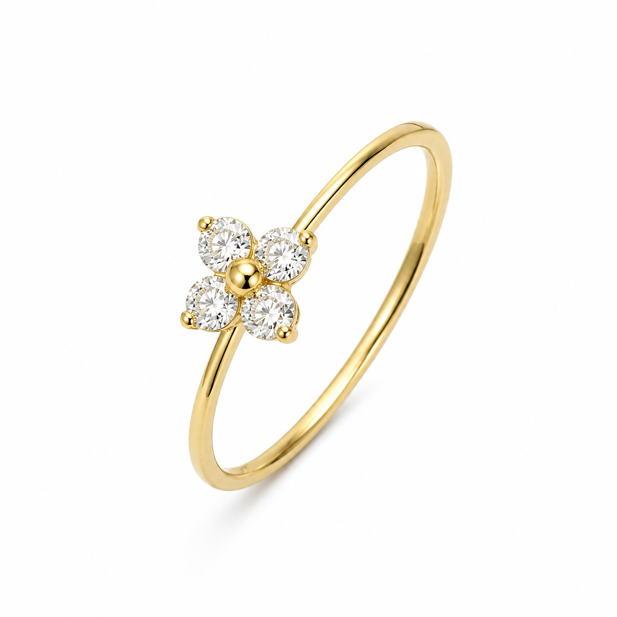Blomsterring i 925 Sterling Sølv – Gullbelagt Ring med Glitrende Zirkonia