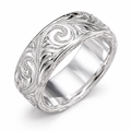 Romantisk Ring med Gravert Blomster- og Bladmønster – Elegant Vielsesring for Kvinner