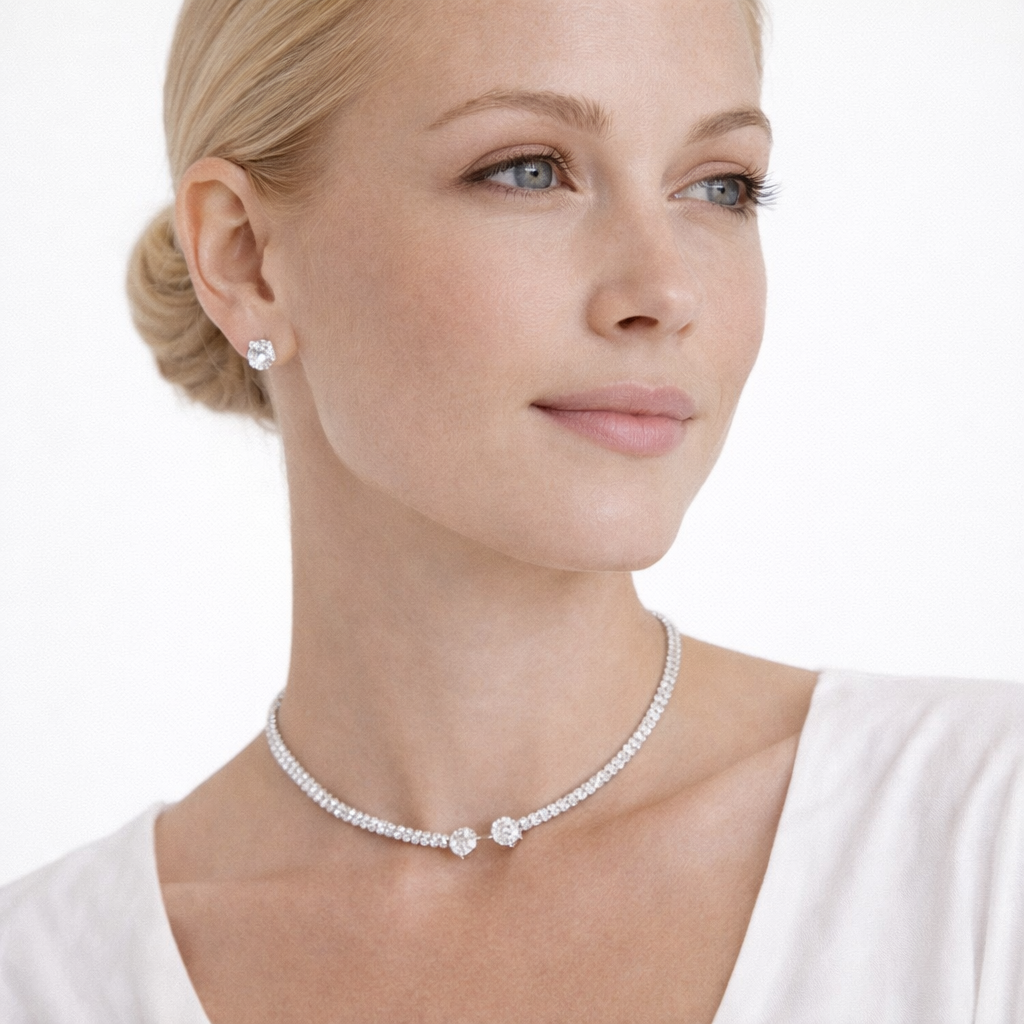 Hjerte Choker med Strass – Gullfarget Åpen Krage Halskjede | Elegant og Trendy Smykke til Dame