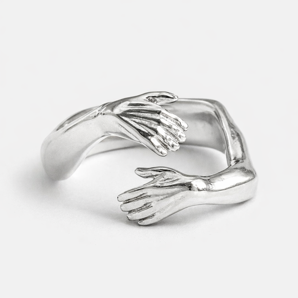 Dobbel “Give Me A Hug” Ring – Justerbar Åpen Vintage Klemring for Dame og Herre