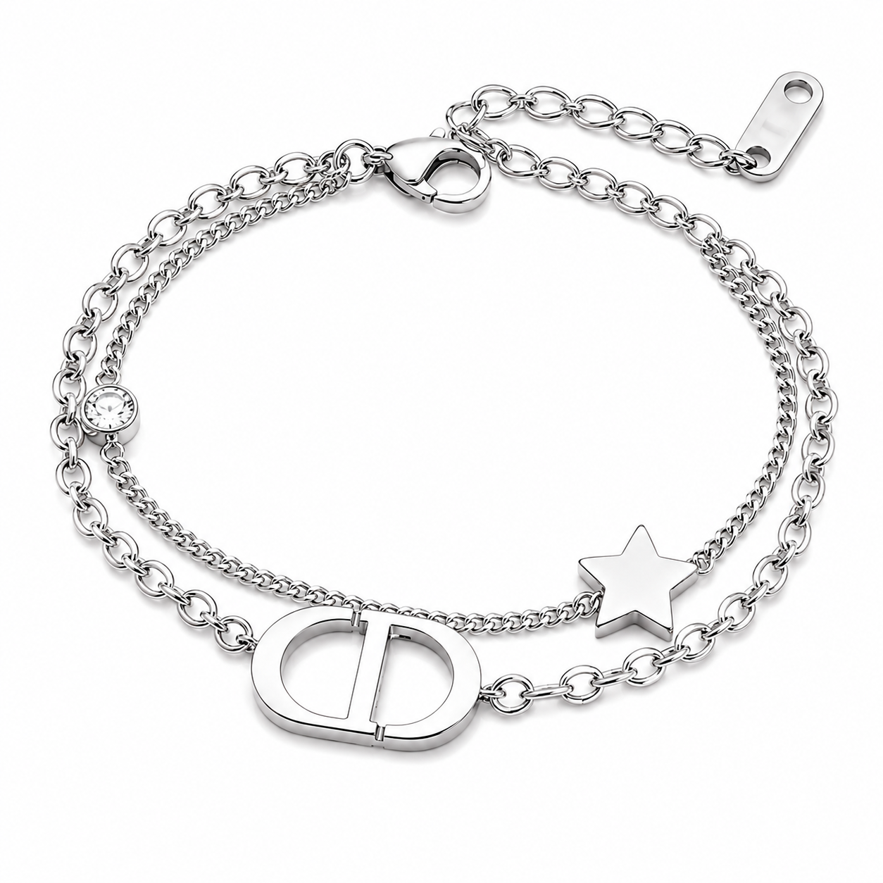 Dobbelt Armbånd i Titanstål – Elegant Design med Bokstav- og Stjernedetaljer