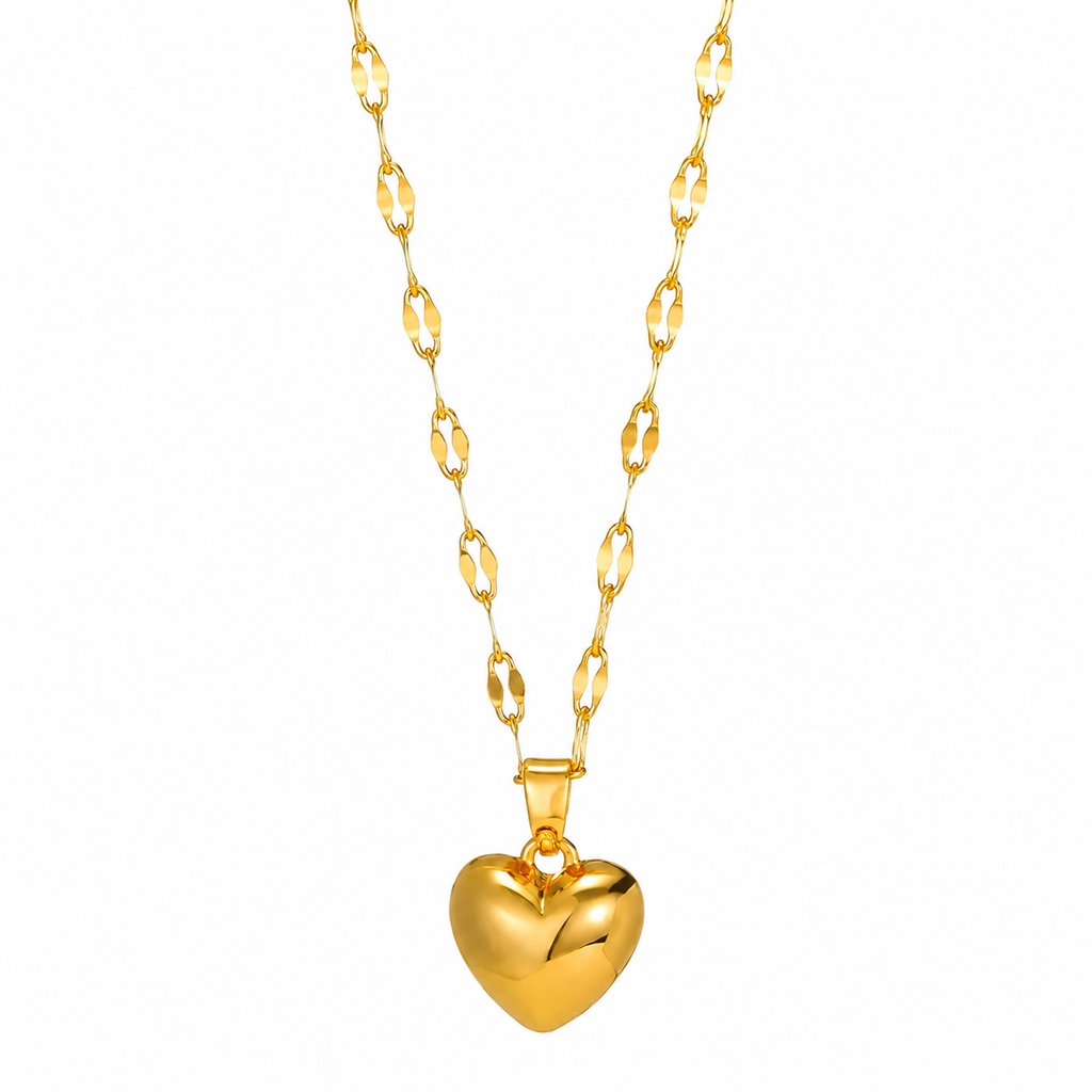 Love Heart Halskjede i Rustfritt Stål – Trendy Minimalistisk Smykke til Dame