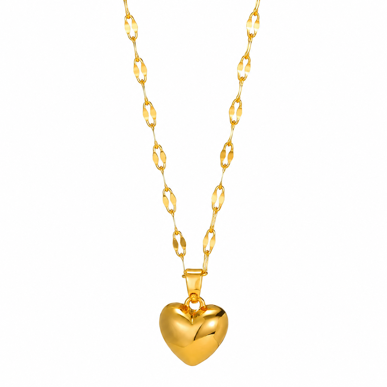 Love Heart Halskjede i Rustfritt Stål – Trendy Minimalistisk Smykke til Dame