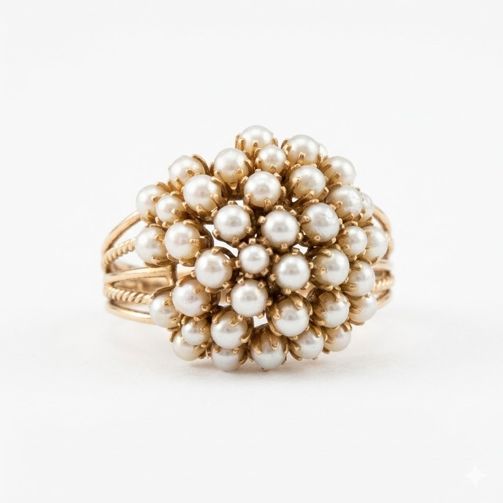Geometrisk Gullfarget Ring med Perle – Elegant Forlovelses- og Motering for Kvinner