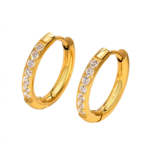 17 mm Hoop Huggie Øredobber i Gullfarget Stål med CZ-stener – Elegante og Tidløse